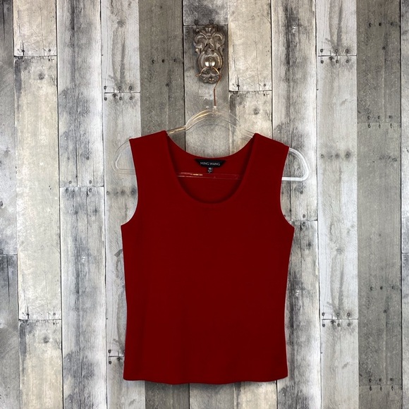 Ming Wang Scoop Neck Knit Tank in Dusk Red Size Extra Small. - Picture 2 of 10